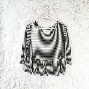 Free People Women's Striped Peplum Blouse Black & White Size M